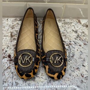 Michael Kors Leopard Print Logo Ballet Flats - Tan/Black